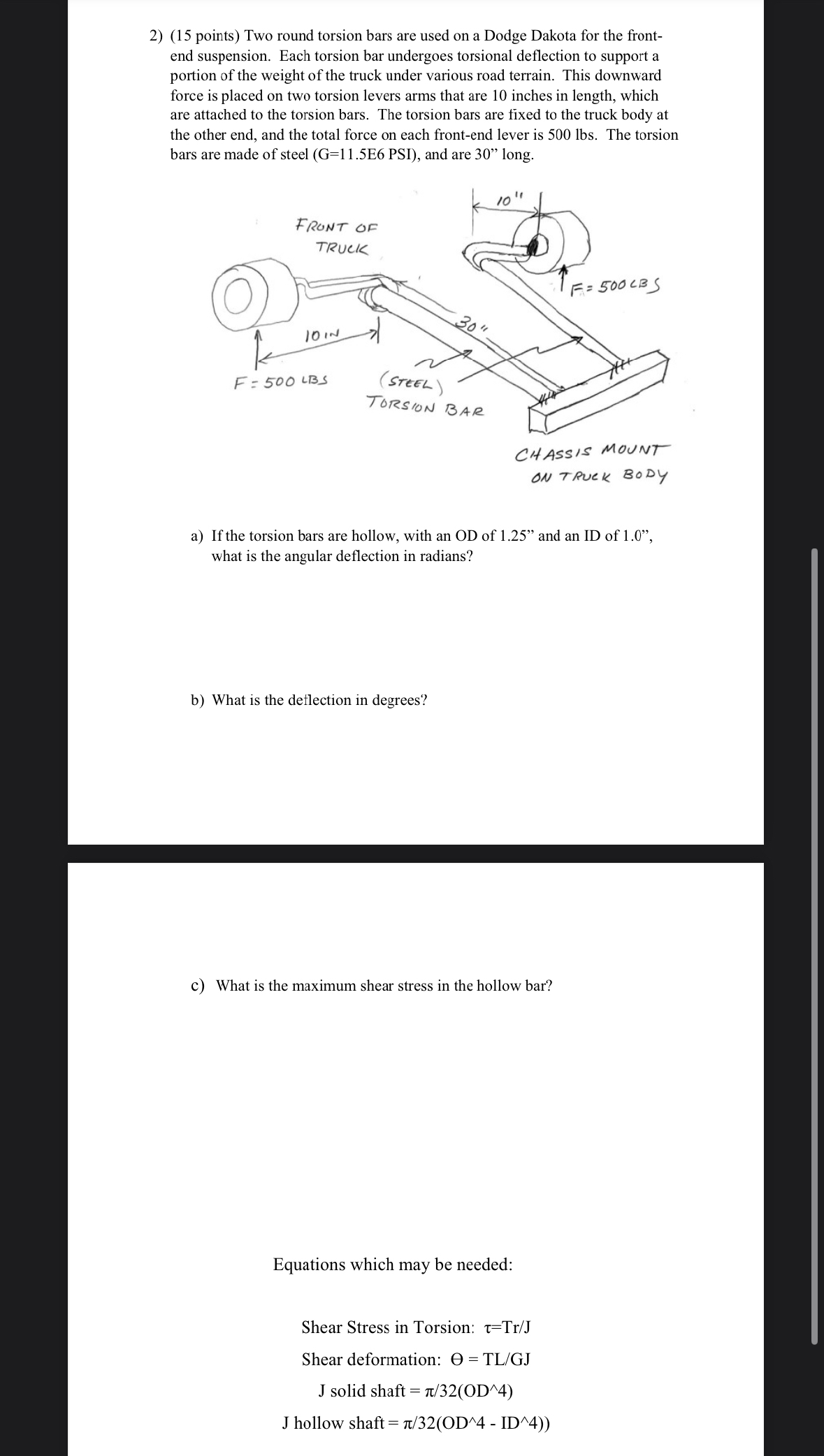 ( 1 5 points ) Two round torsion bars are used on