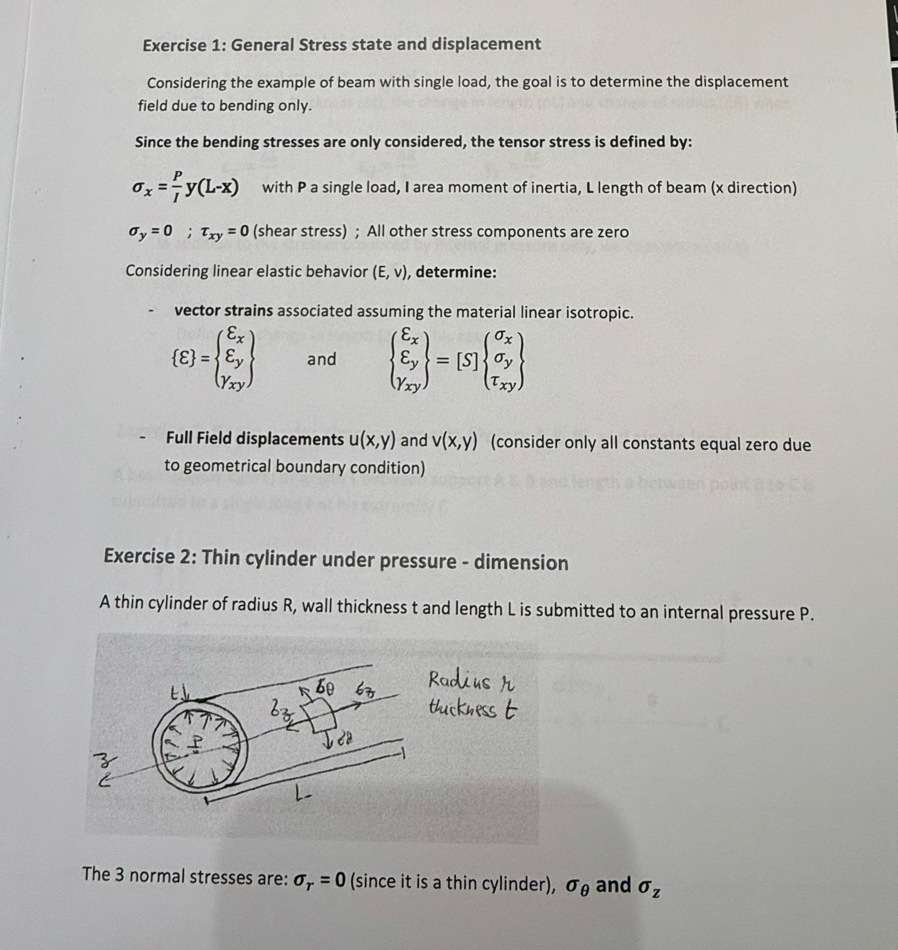 Exercise 1 : General Stress state and