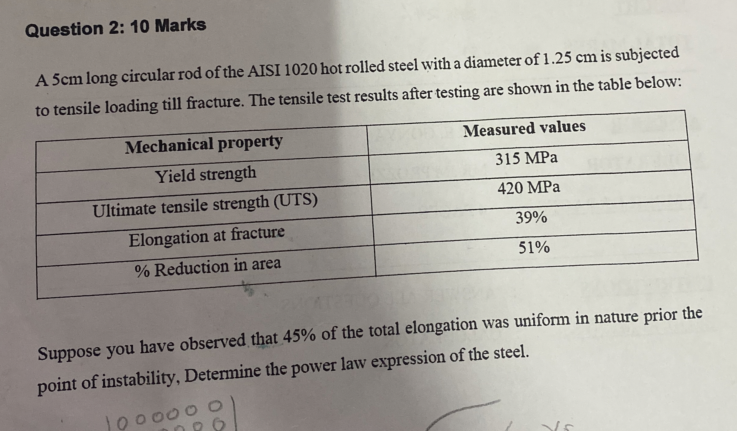Question 2 : 1 0 Marks A 5 cm long circular rod