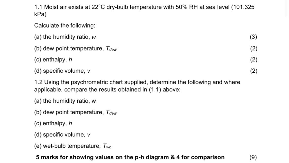 1 . 1 Moist air exists at 2 2 C dry - bulb