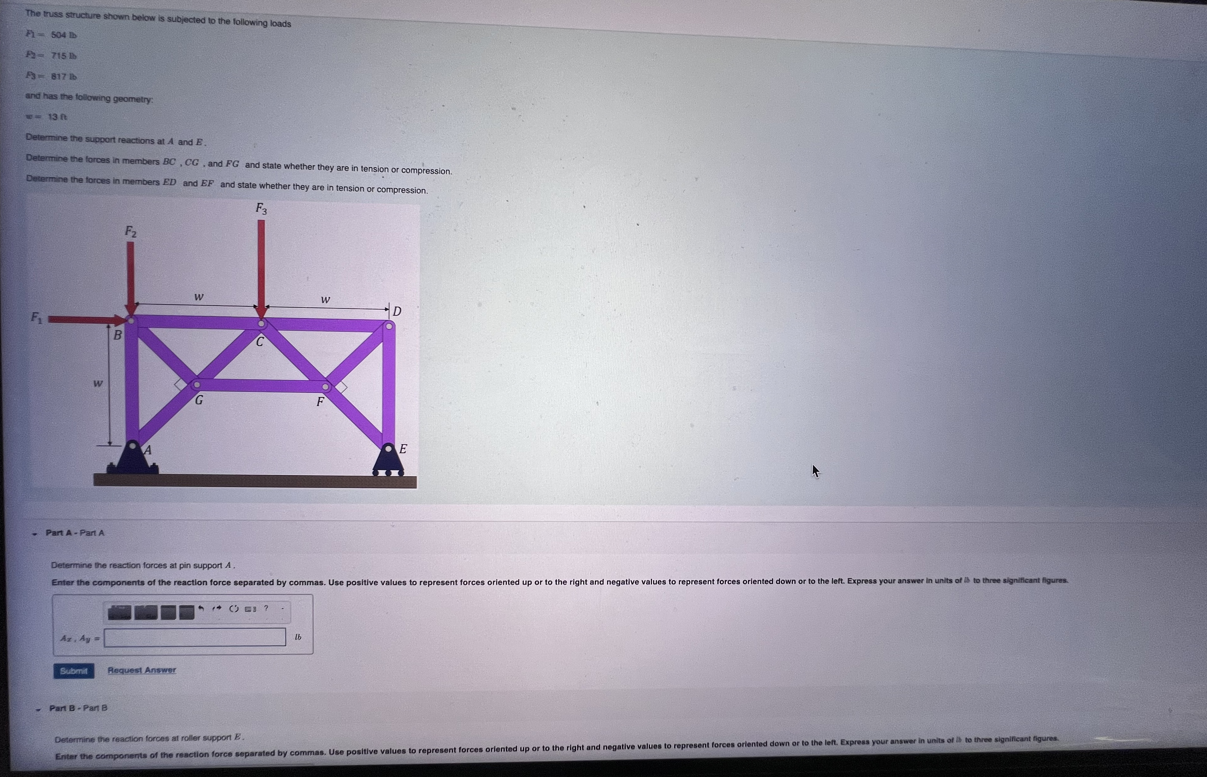 The truss structure shown below is subjected to