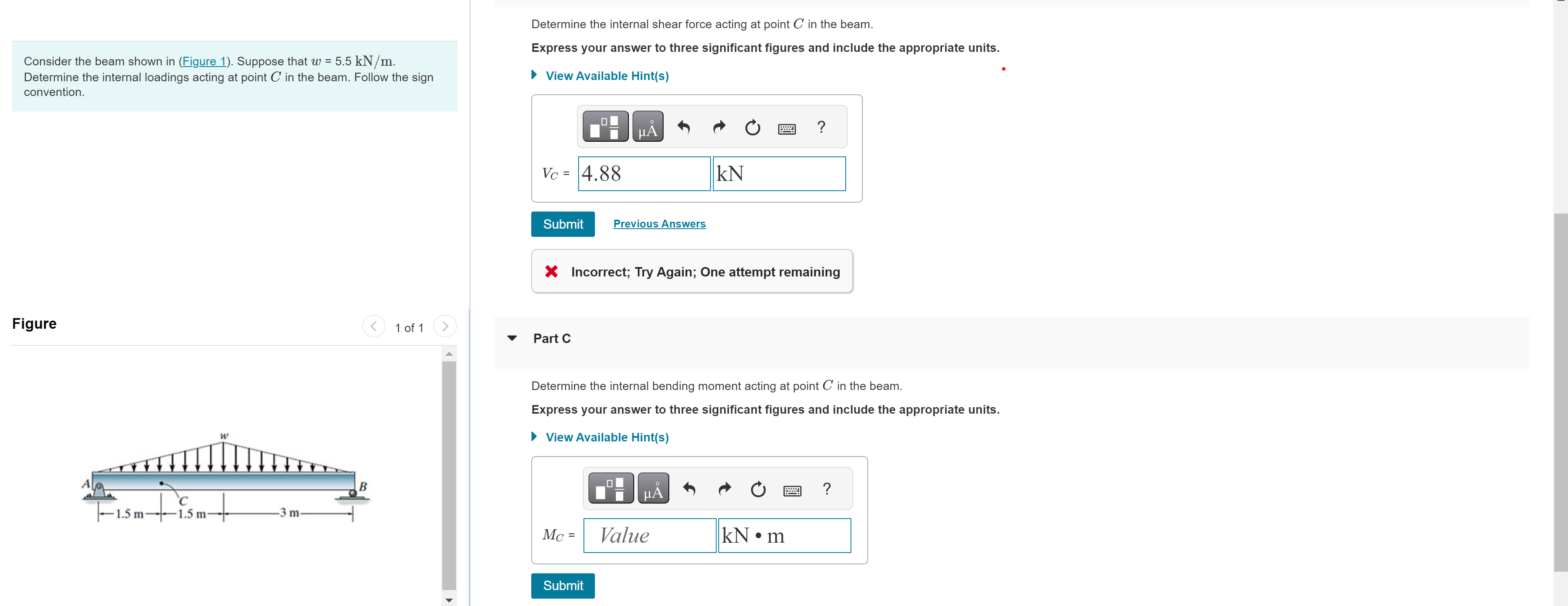 Determine the internal shear force acting at