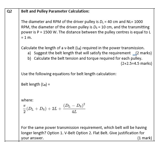 Belt and Pulley Parameter Calculation: The