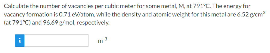 Calculate the number of vacancies per cubic meter