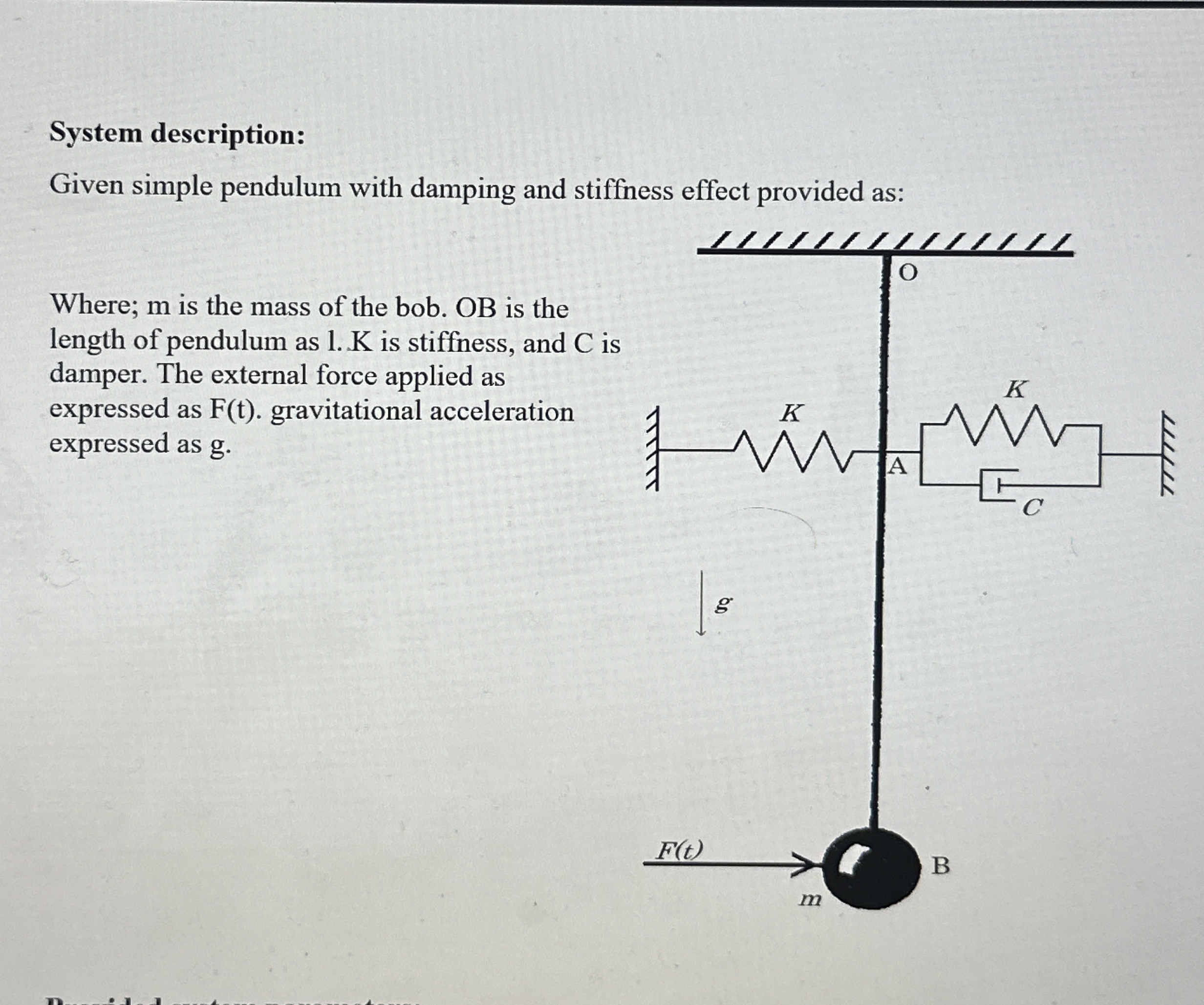 System description: Given simple pendulum with