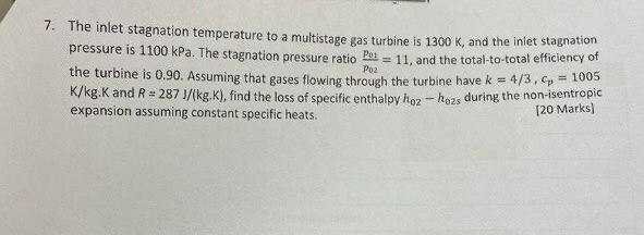 The inlet stagnation temperature to a multistage