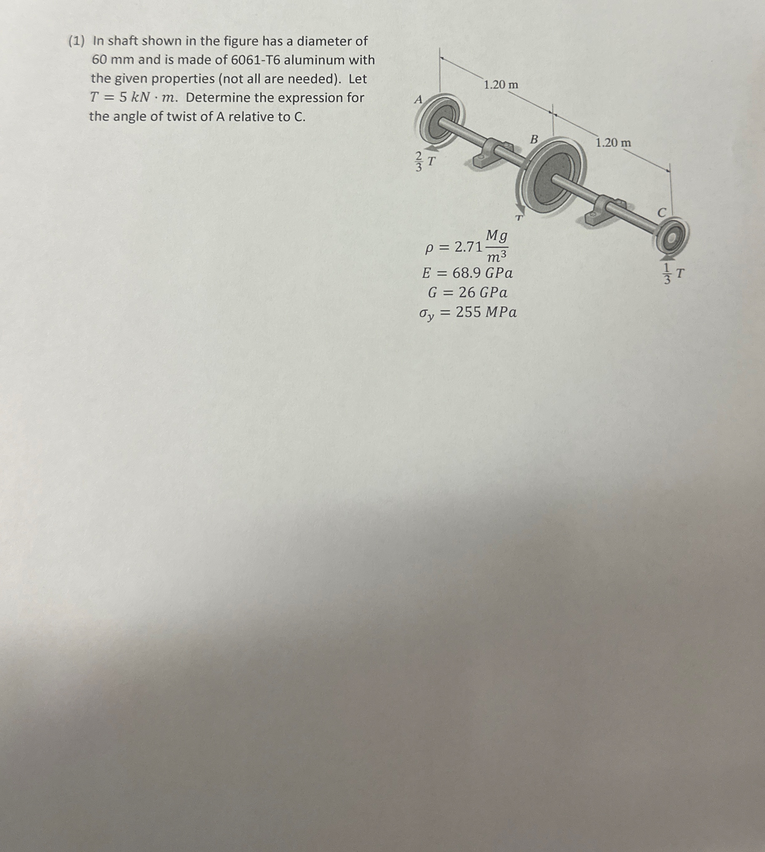( 1 ) In shaft shown in the figure has a diameter
