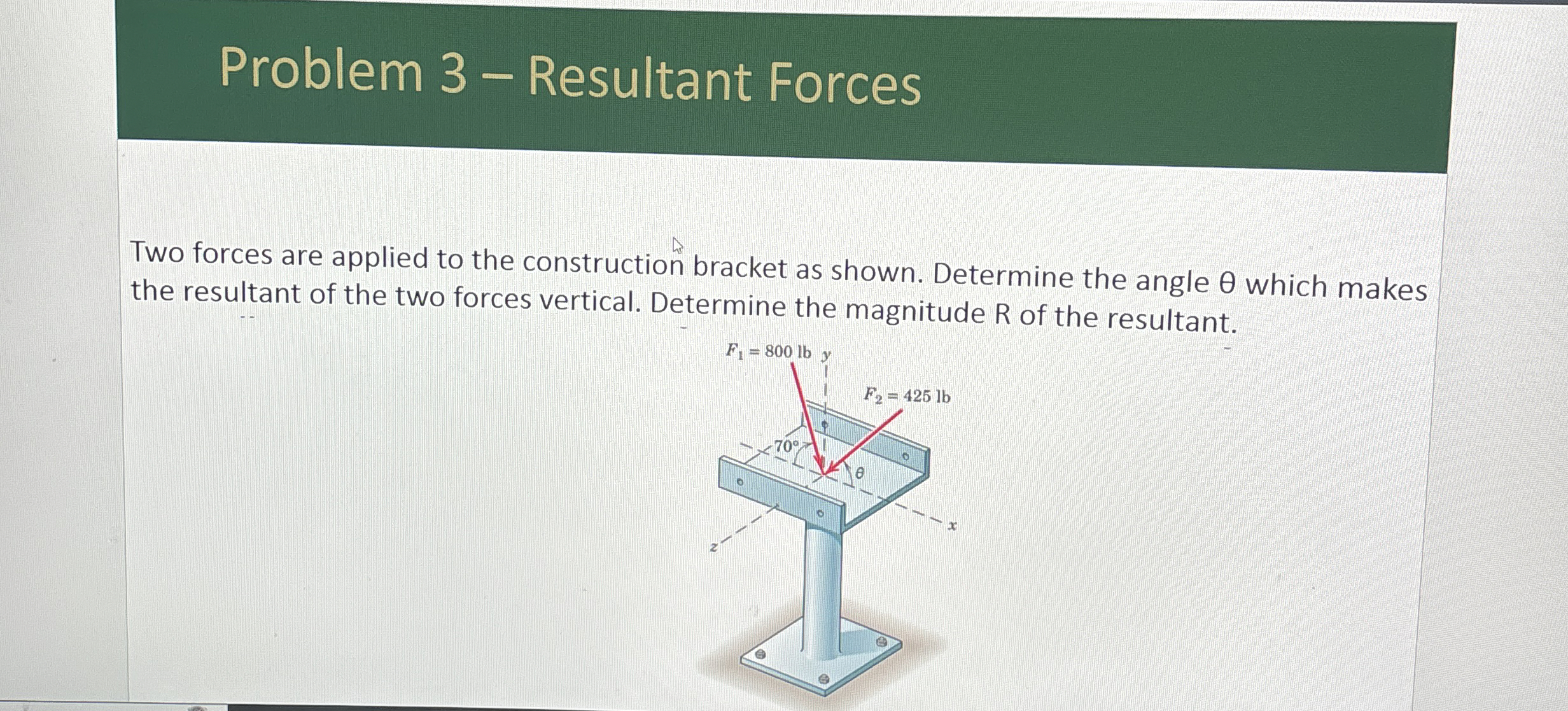 Problem 3 - Resultant Forces Two forces are