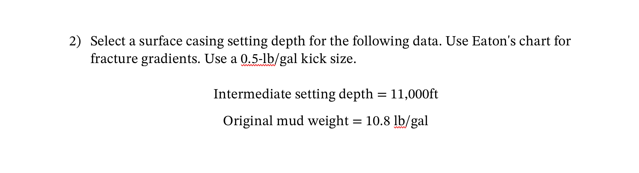 Select a surface casing setting depth for the