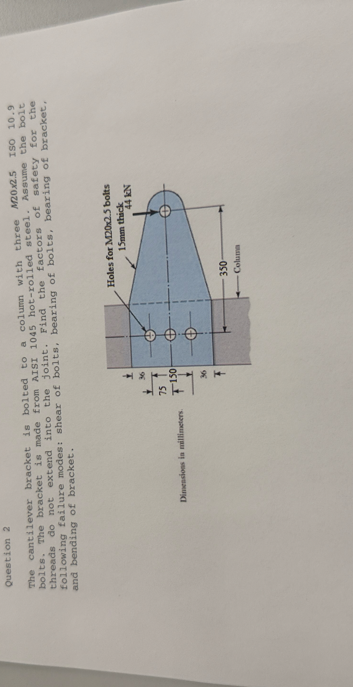 Question 2 The cantilever bracket is bolted to a