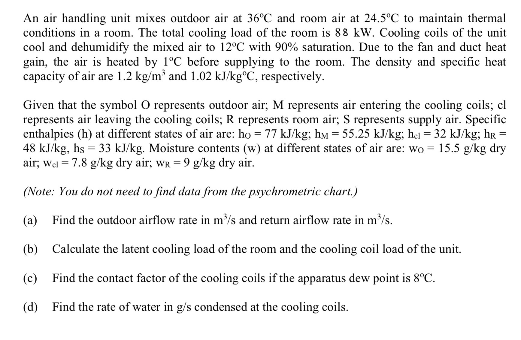 An air handling unit mixes outdoor air at 3 6 C