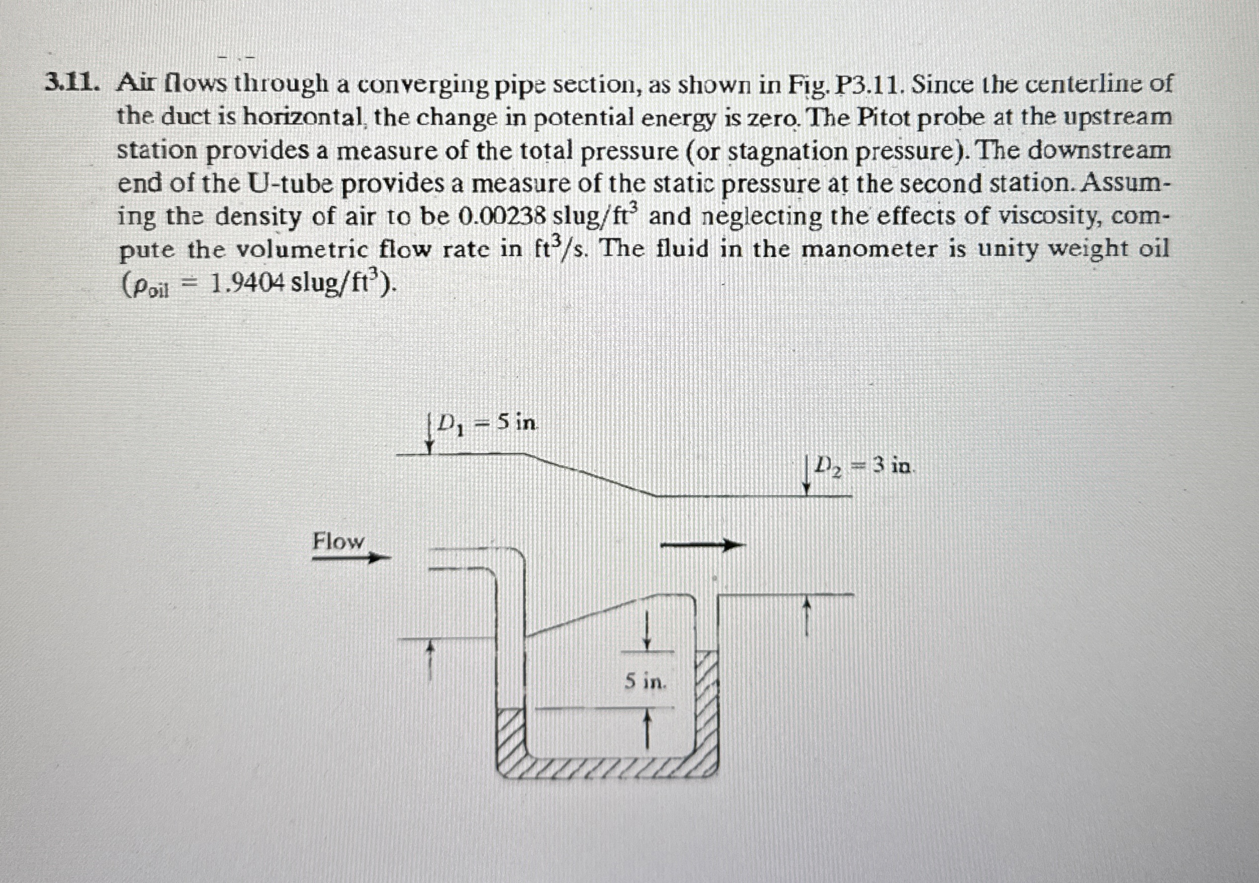 3 . 1 1 . Air flows through a converging pipe