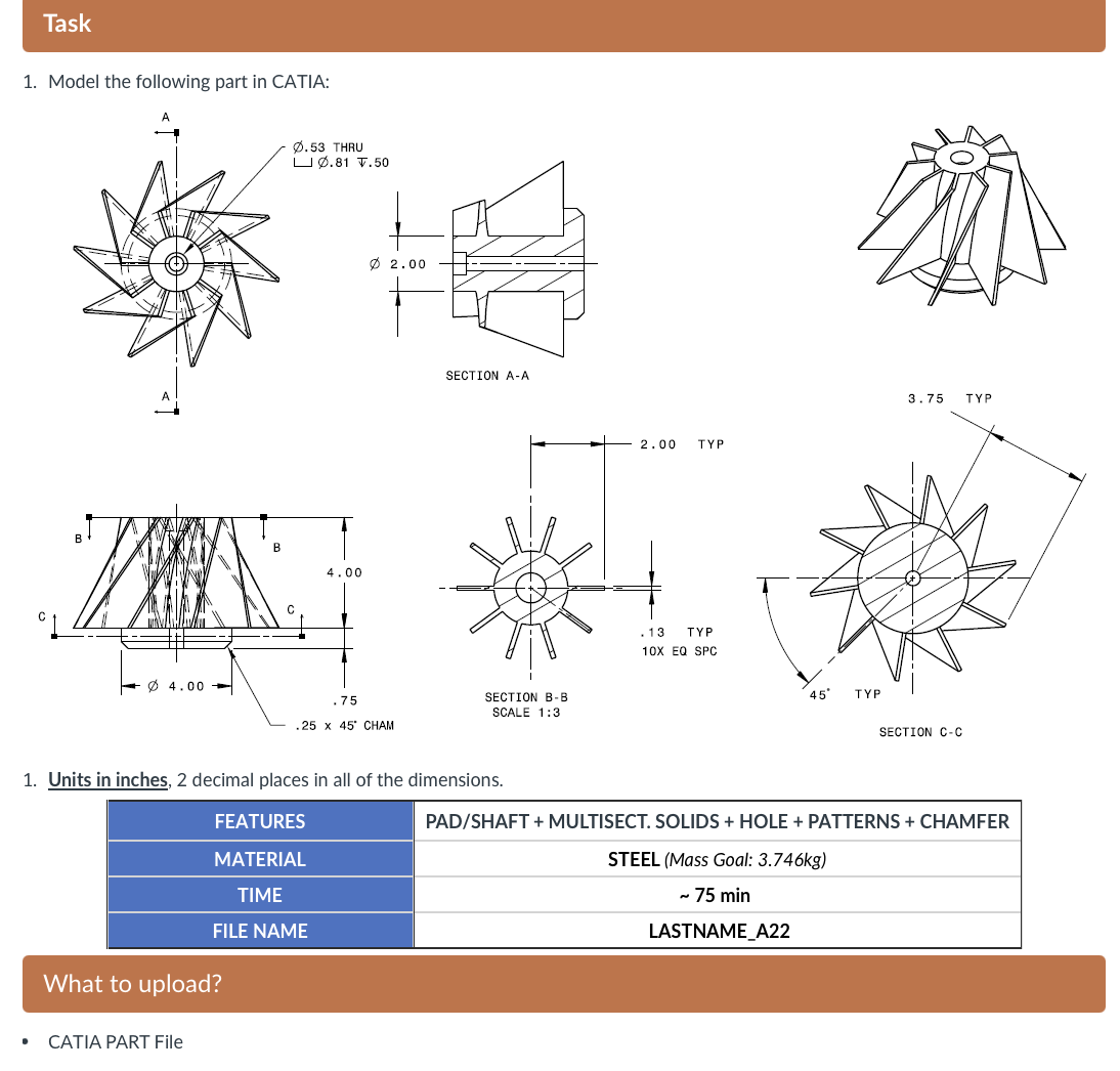 1 . Model the following part in CATIA: 1 . Units