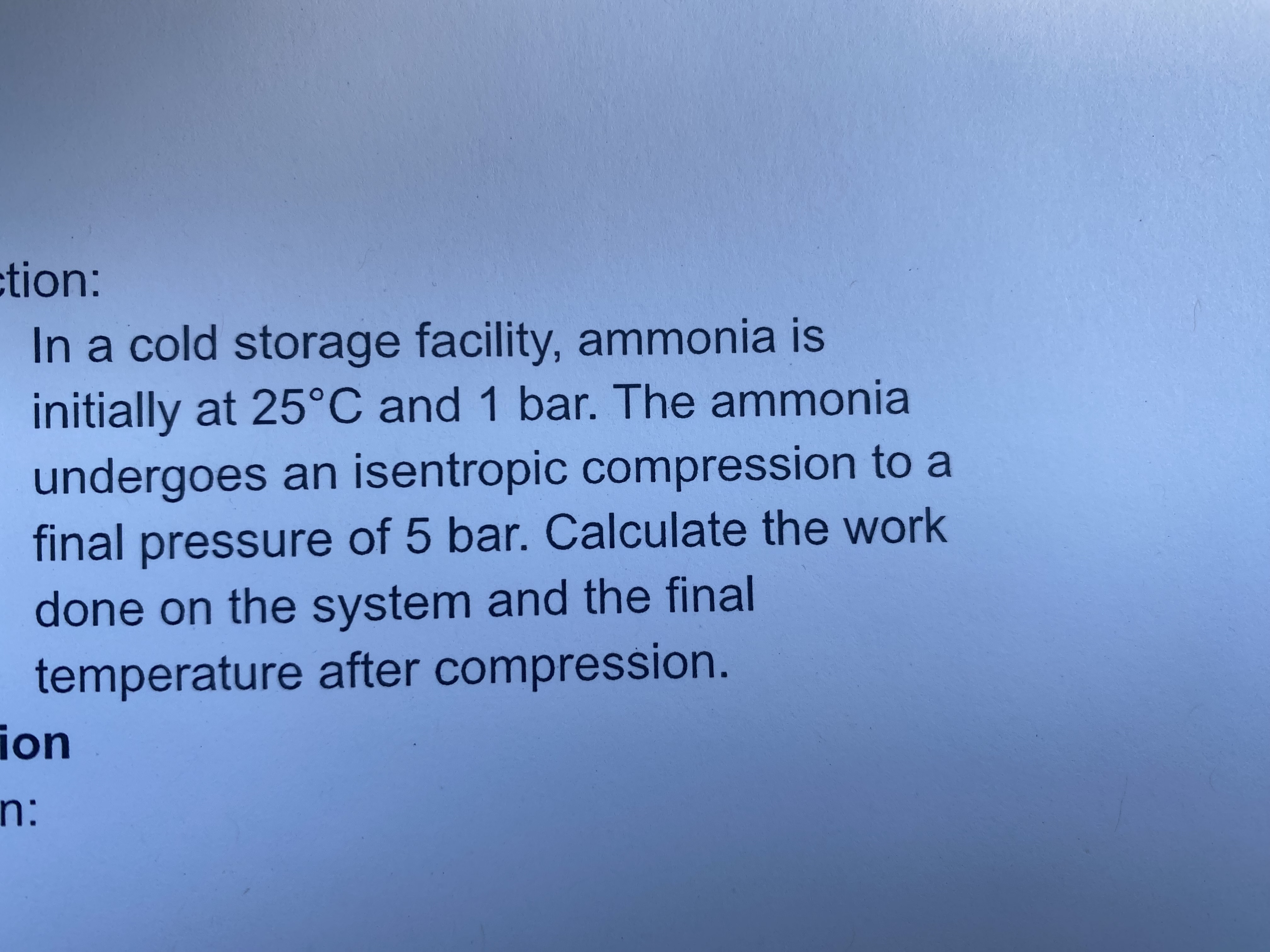 tion: In a cold storage facility, ammonia is
