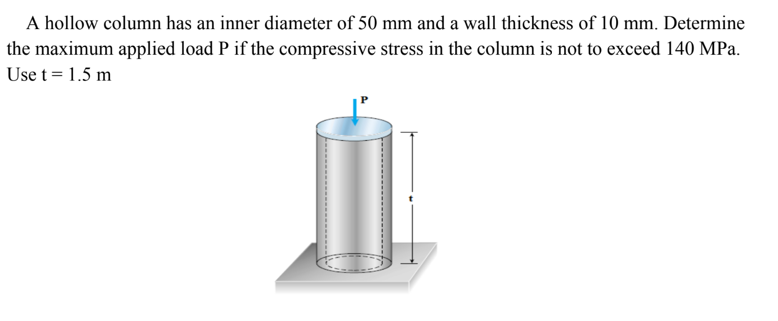 A hollow column has an inner diameter of 5 0 mm