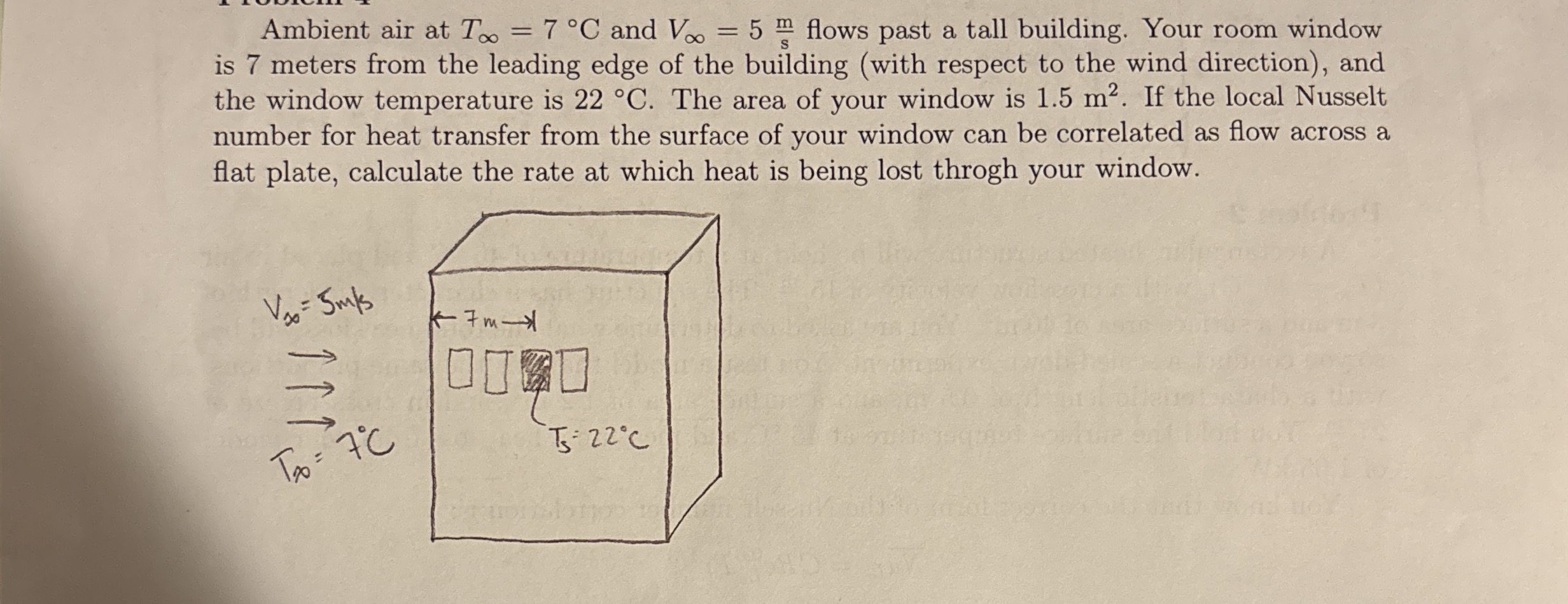 Ambient air at T = 7 C and V = 5 ( m ) ( s )