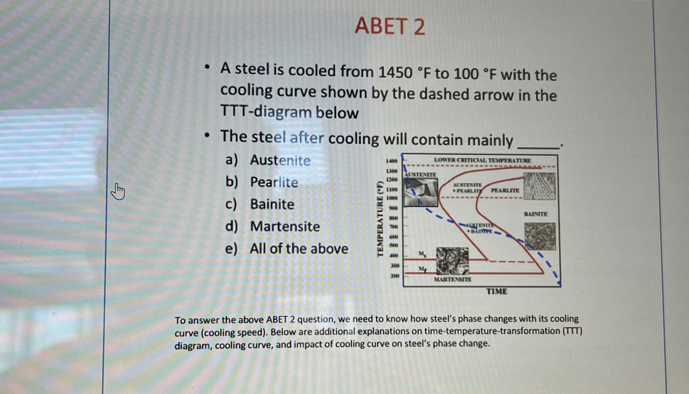 ABET 2 A steel is cooled from 1 4 5 0 F to 1 0 0