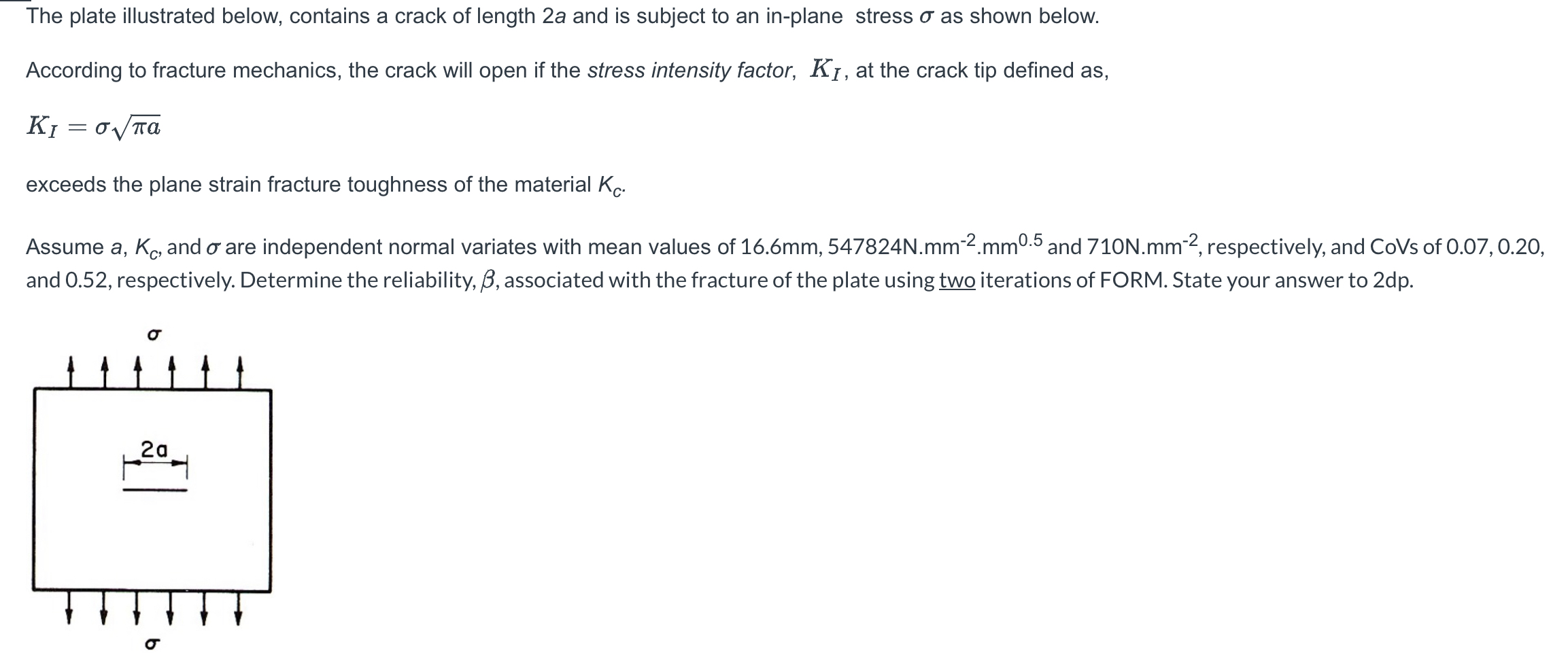The plate illustrated below, contains a crack of