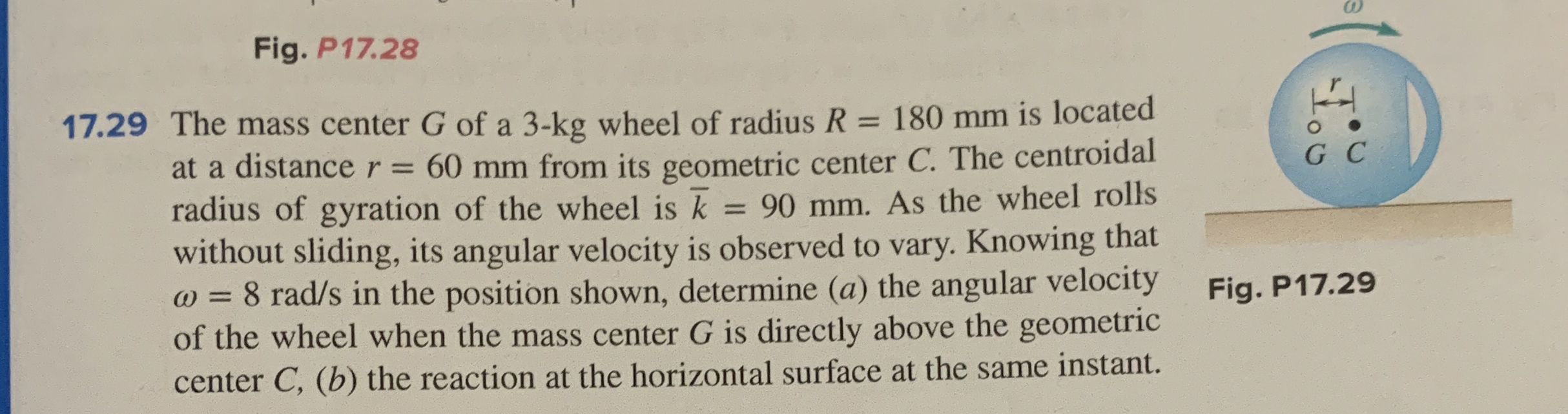 1 7 . 2 9 The mass center G of a 3 - kg wheel of