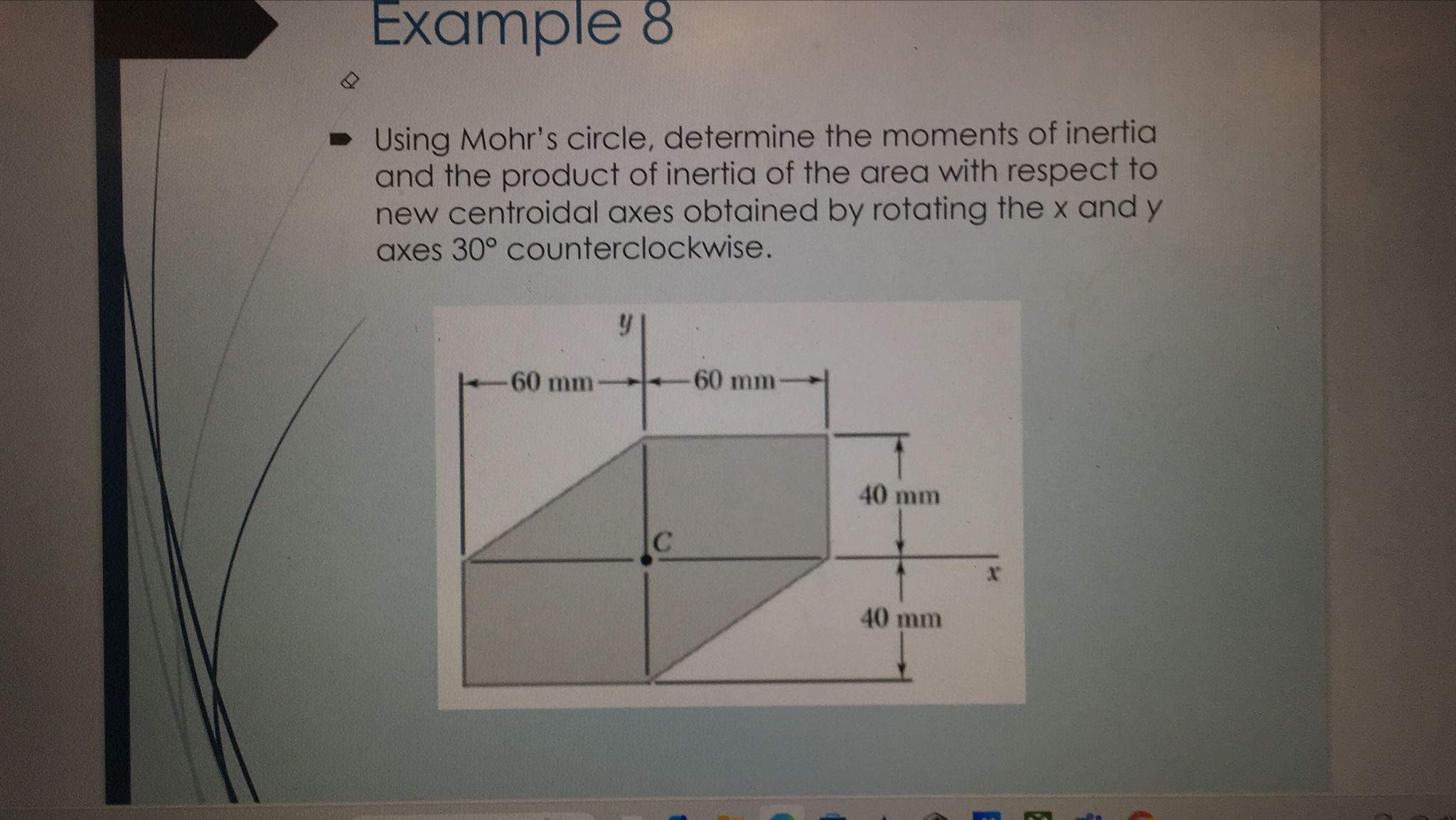 Example Using Mohr's circle, determine the
