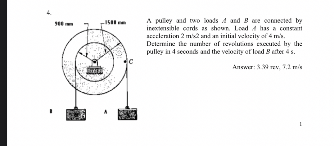 4 A pulley and two loads A and B are connected by