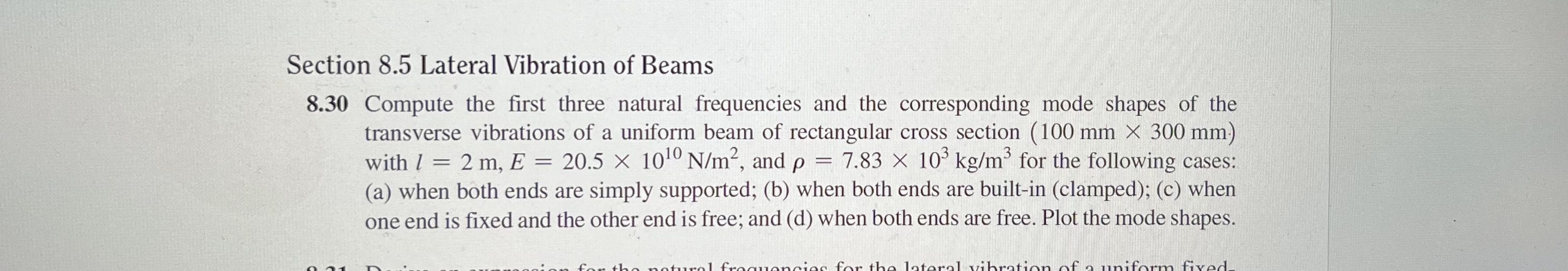 Section 8 . 5 Lateral Vibration of Beams 8 . 3 0