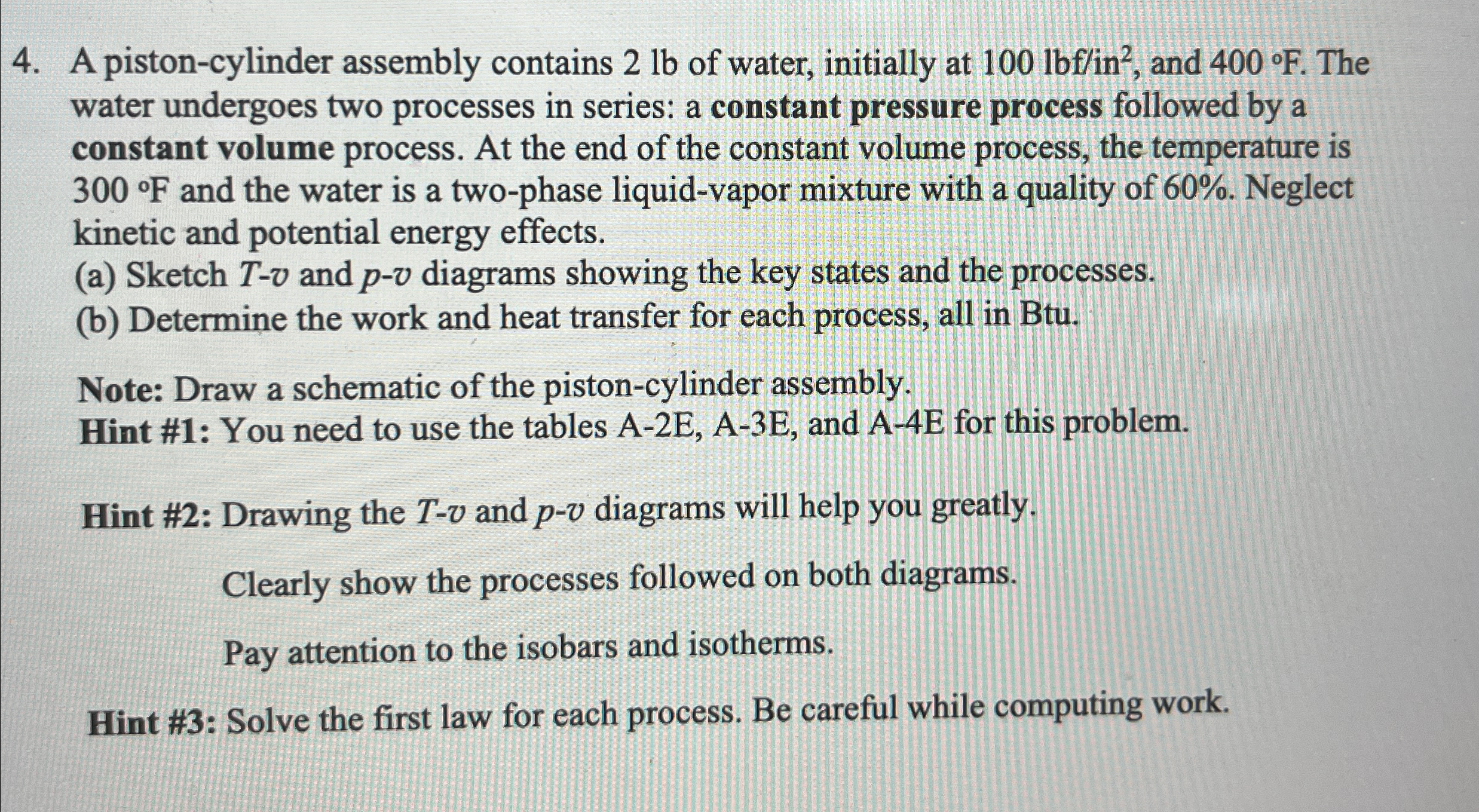 A piston - cylinder assembly contains 2 lb of
