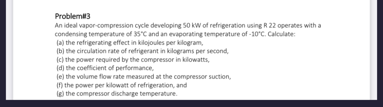 Problem# 3 An ideal vapor - compression cycle
