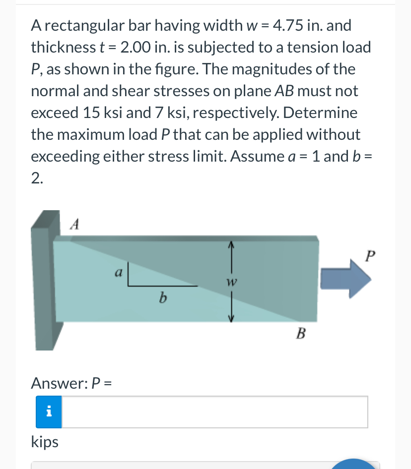 A rectangular bar having width w = 4 . 7 5 in .
