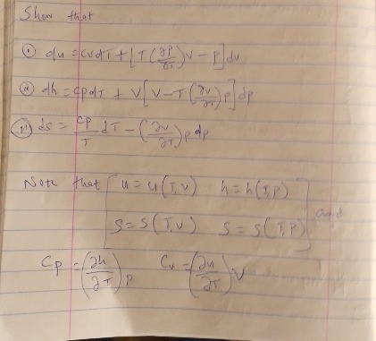 Show that ( 1 ) d u = c v d T + [ T ( d e l P d e