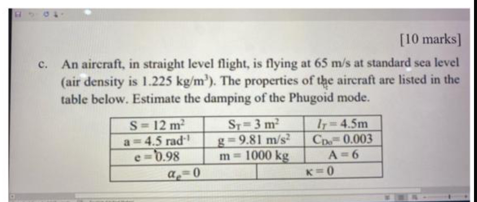 [ 1 0 marks ] c . An aircraft, in straight level