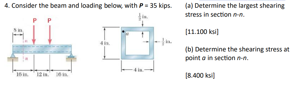 Consider the beam and loading below, with P = 3 5