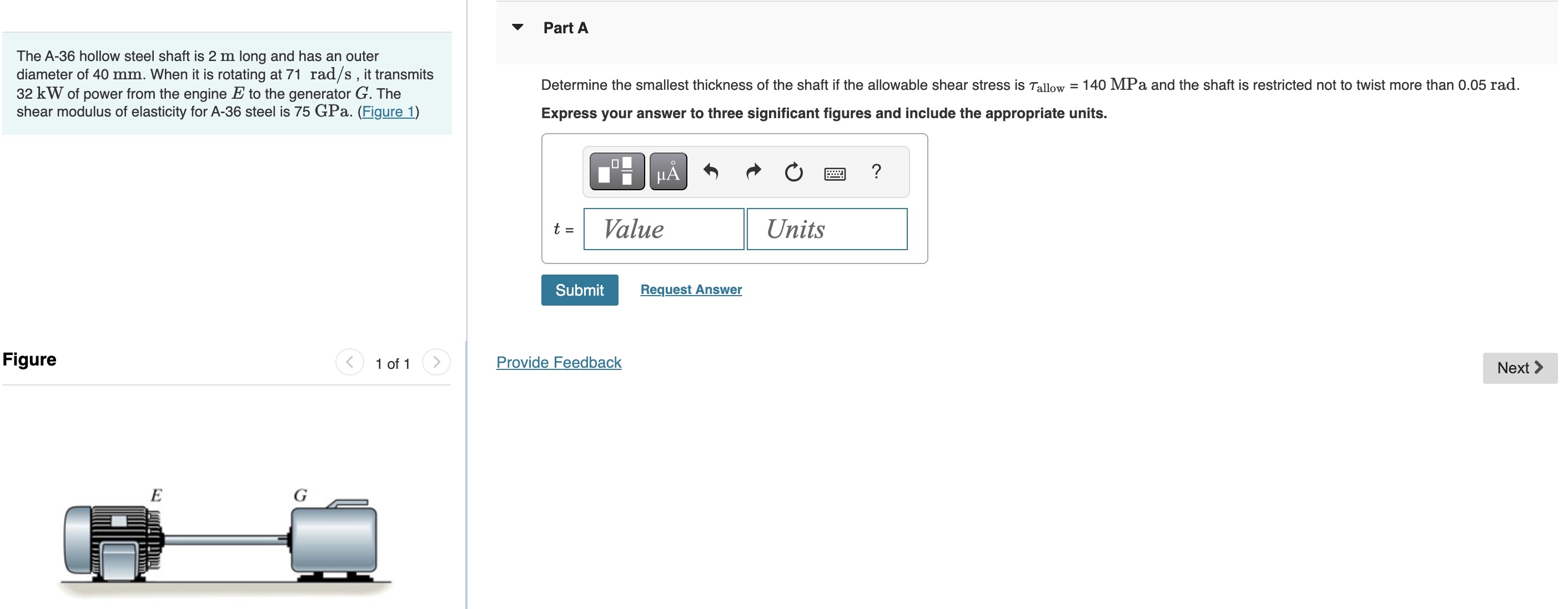 Part A The A - 3 6 hollow steel shaft is 2 m long