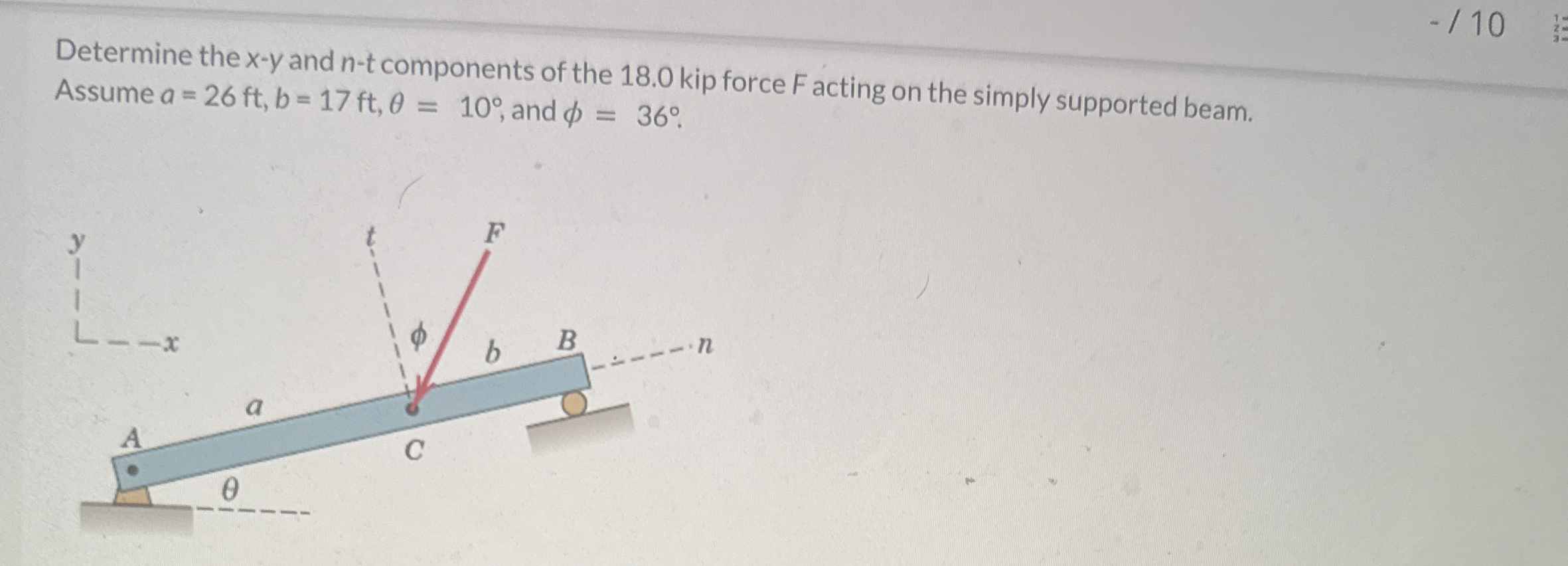 Determine the x - y and n - t components of the 1