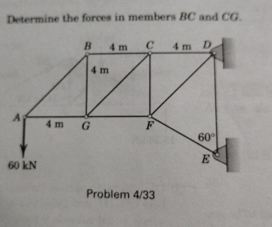 Determine the forces in members B C and C C .