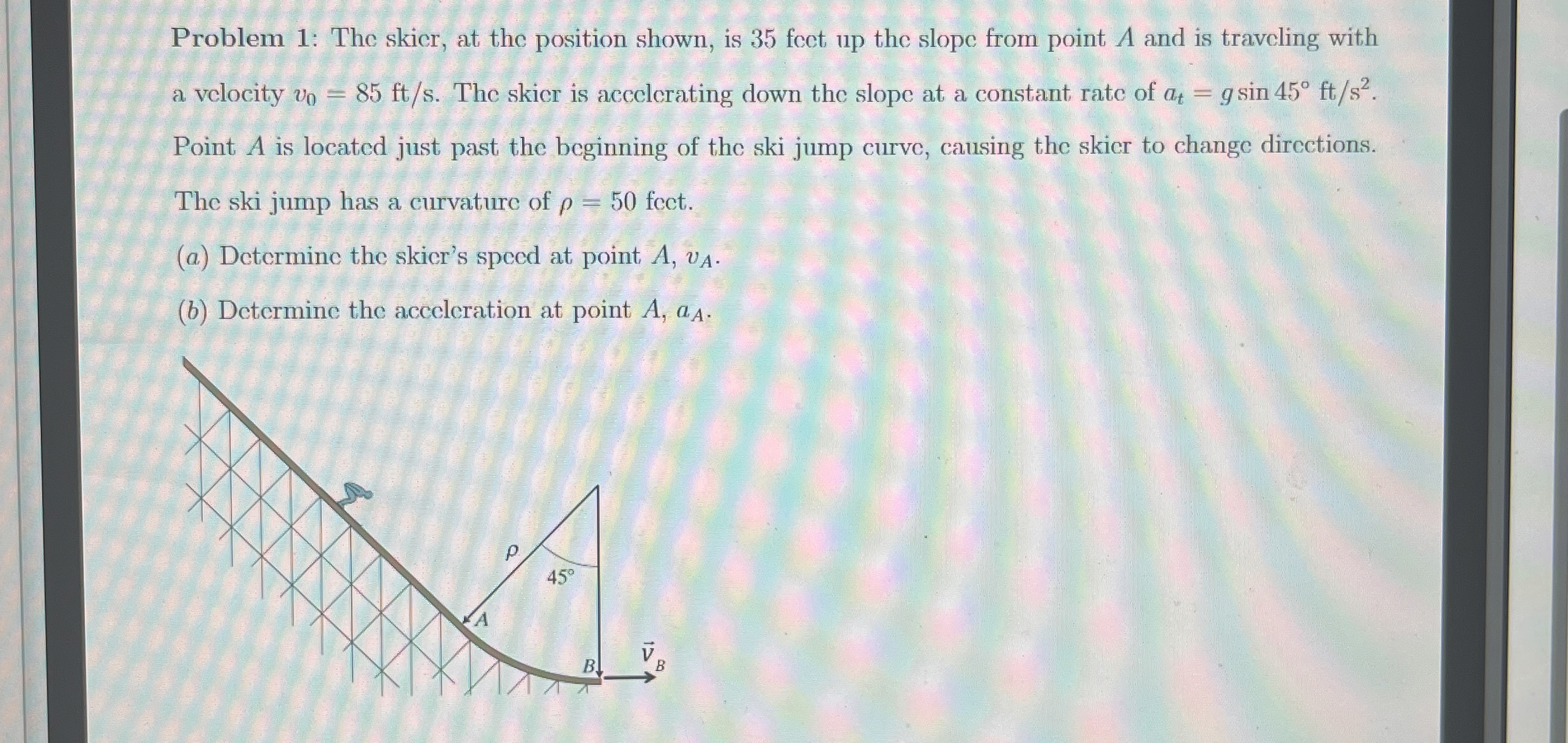 Problem 1 : The skier, at the position shown, is