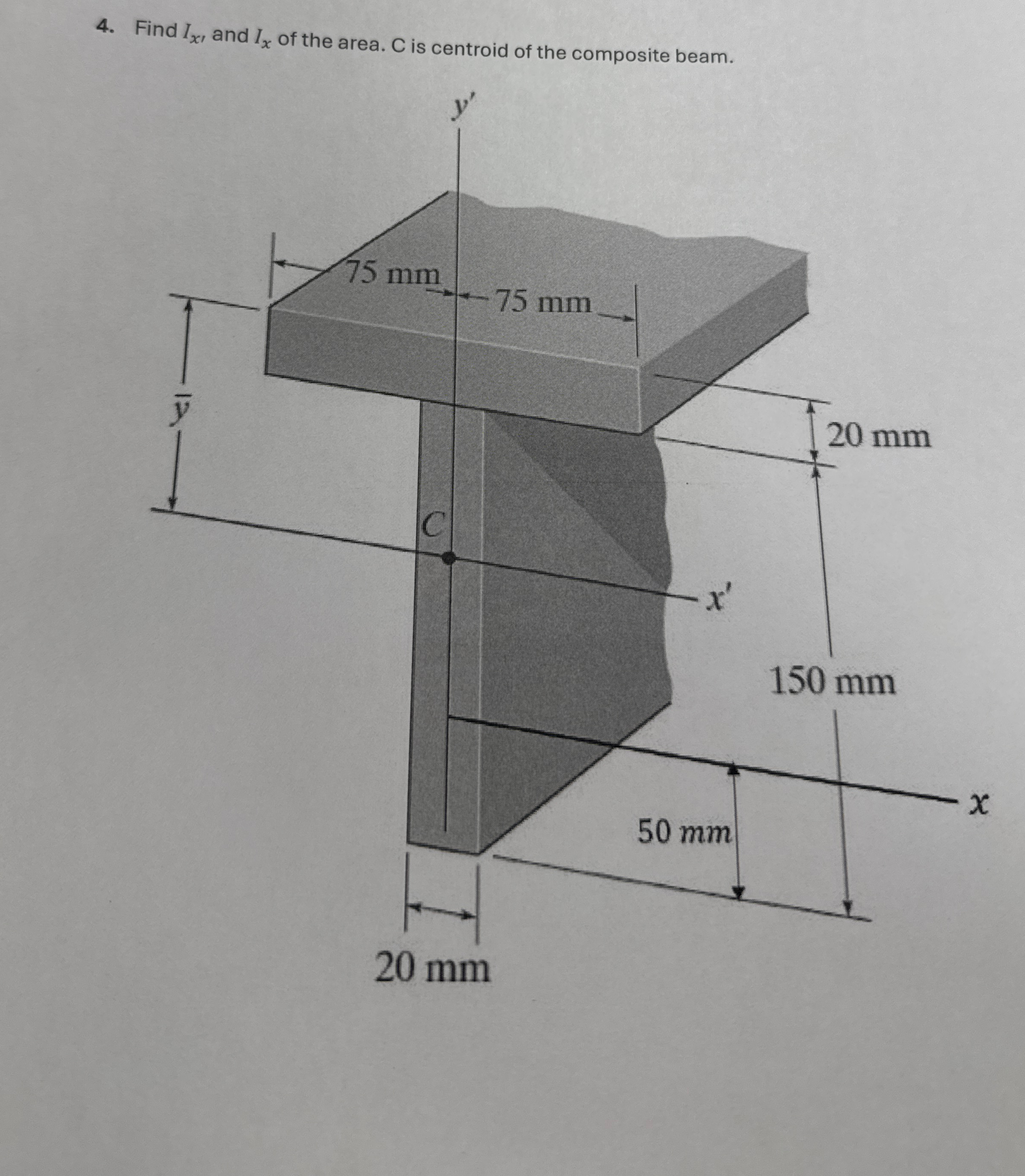 Find I x , and I x of the area. C is centroid of