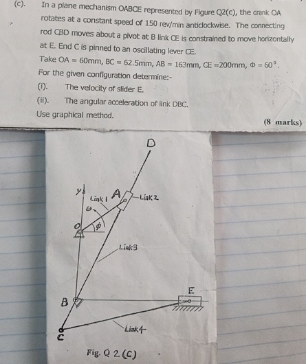 ( c ) . In a plane mechanism OABCE represented by