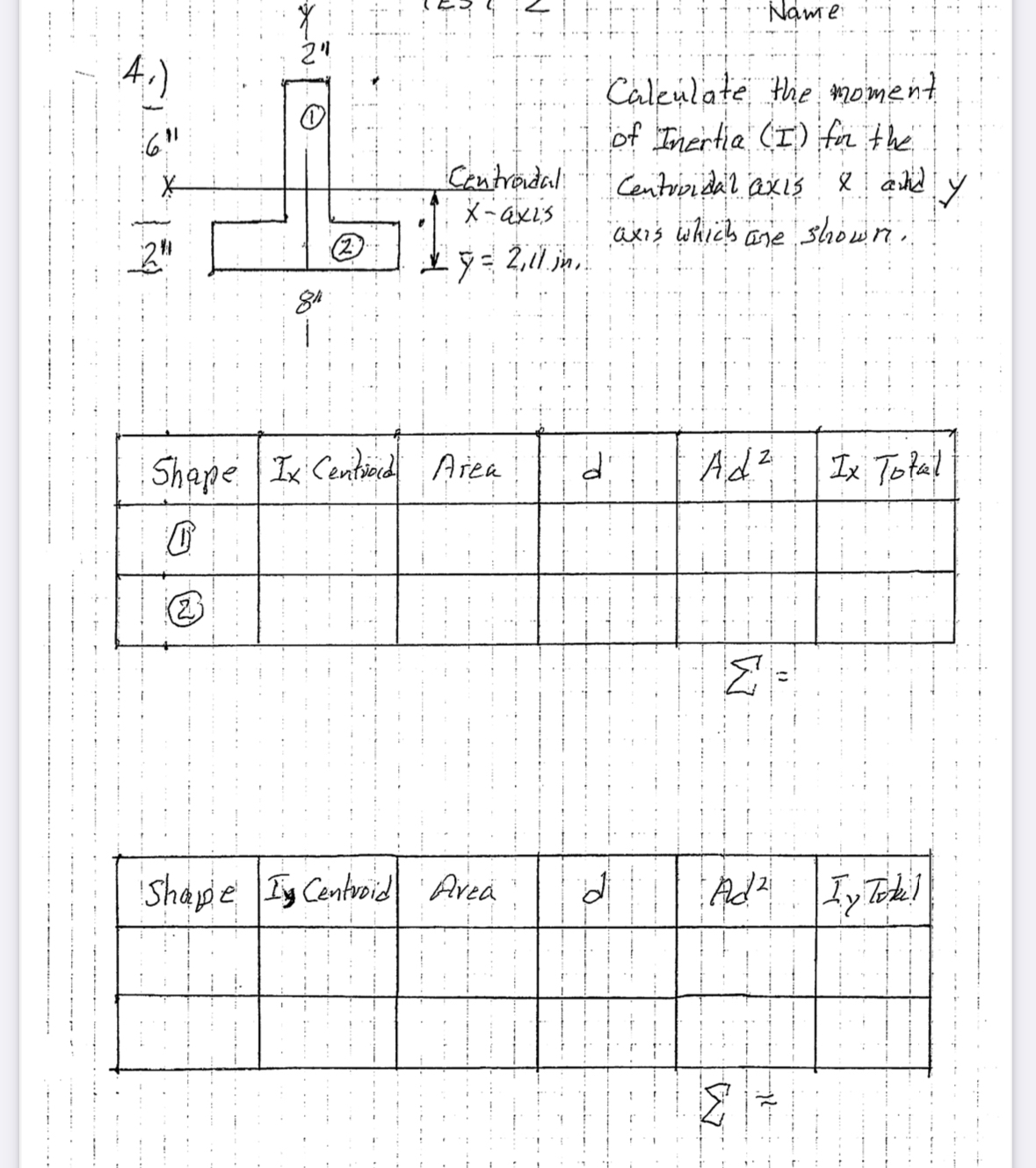 \ table [ [ Shape , Ix Centioud,Area,d , Ad , Ix