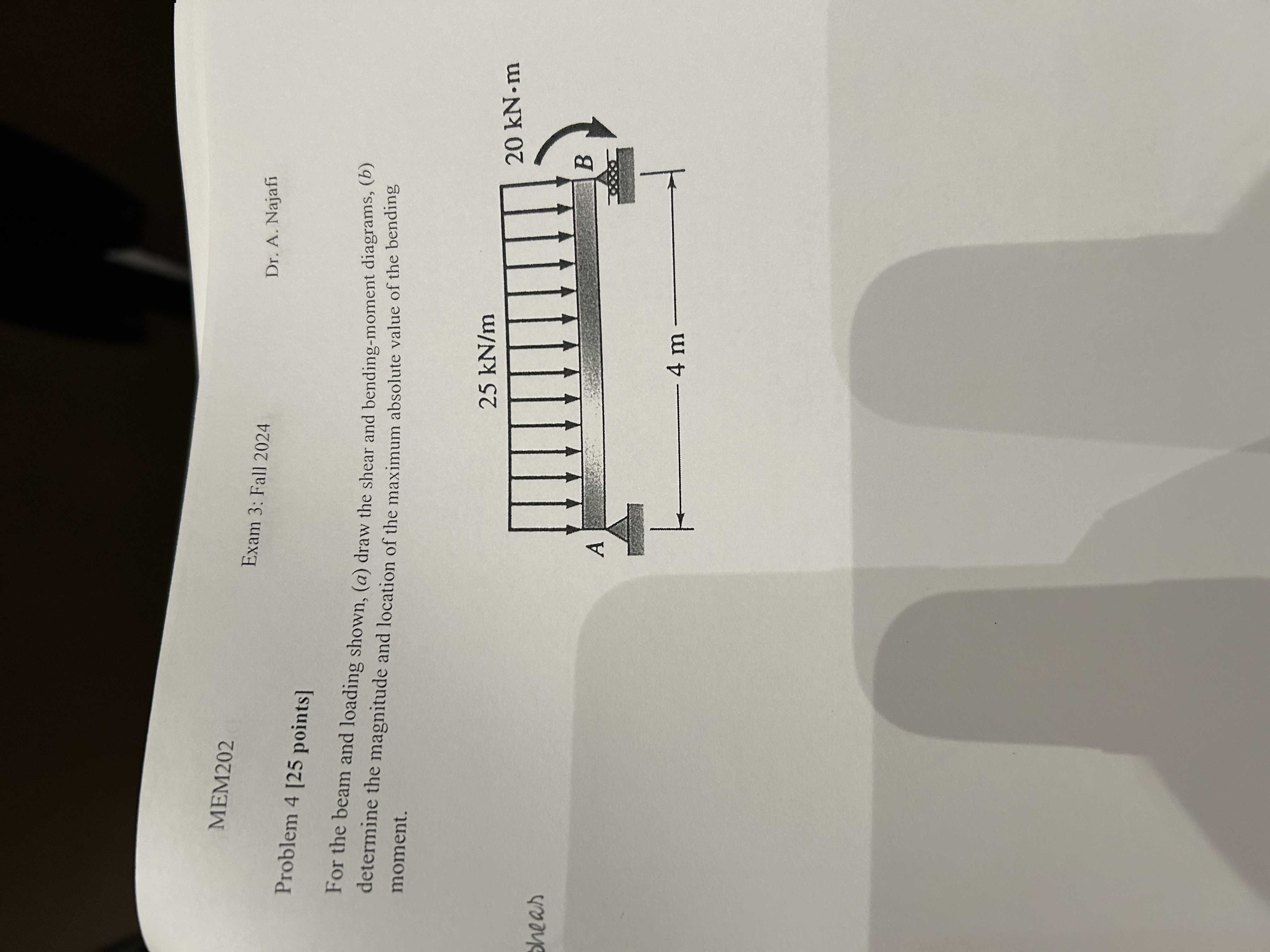 Problem 4 [ 2 5 points ] For the beam and loading