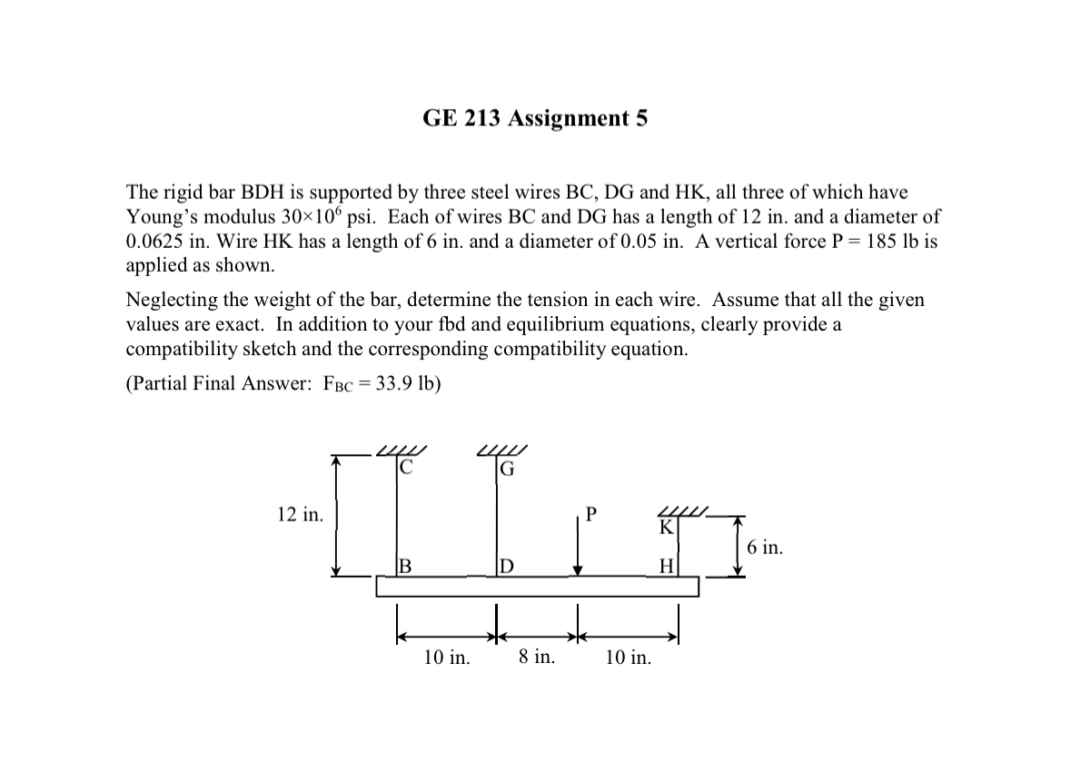 GE 2 1 3 Assignment 5 The rigid bar BDH is