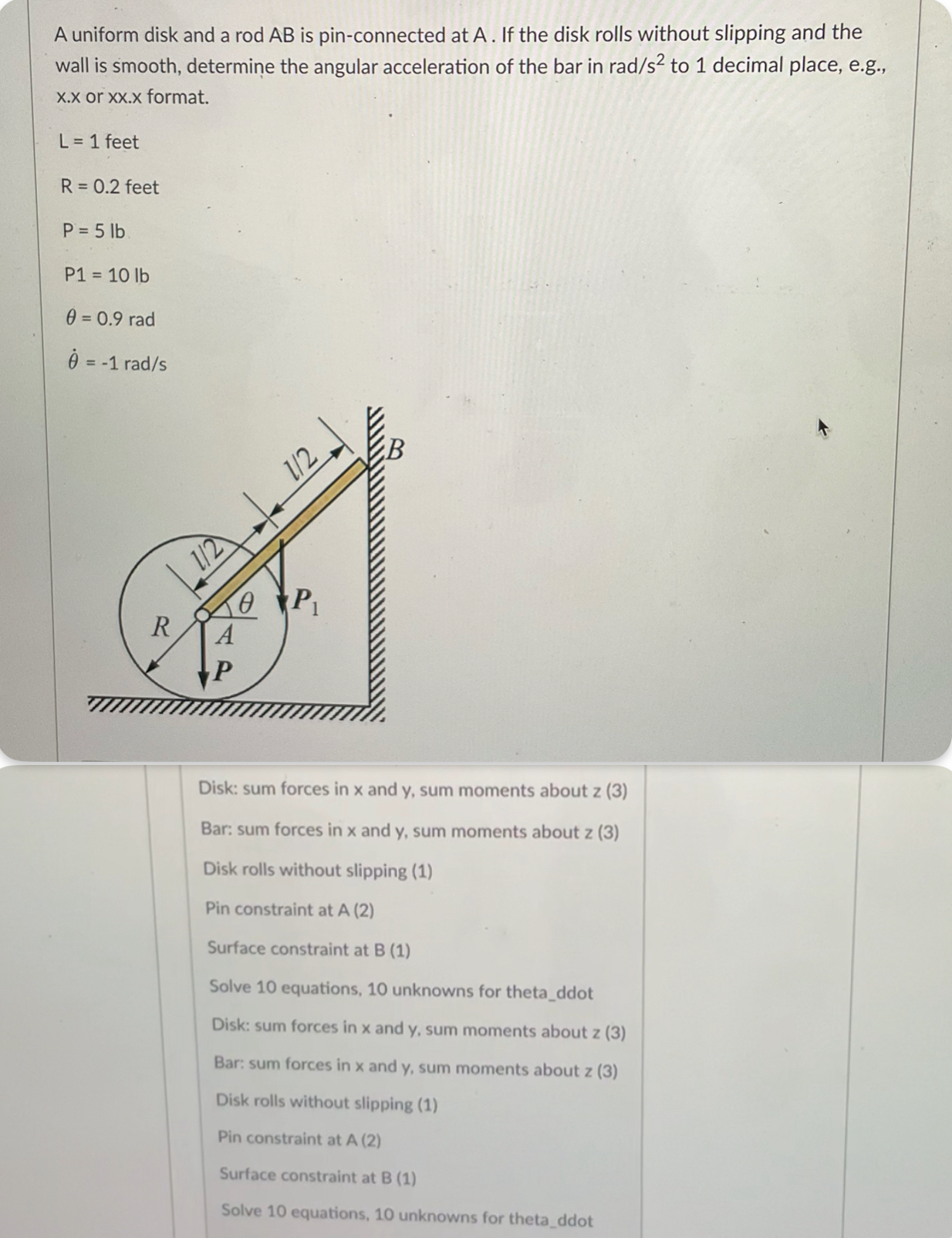 Disk: sum forces in x and y , sum moments about z