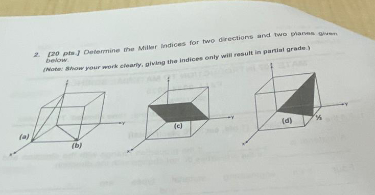 [ 2 0 pts . ] Determine the Miller Indices for