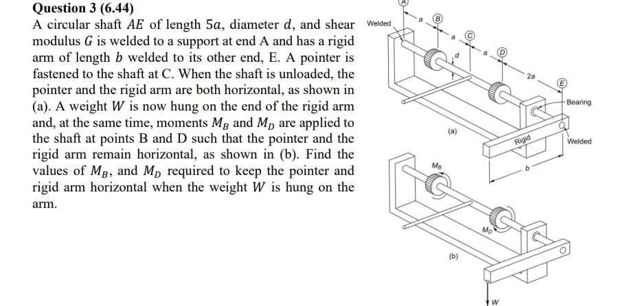 Question 3 ( 6 . 4 4 ) A circular shaft A E of