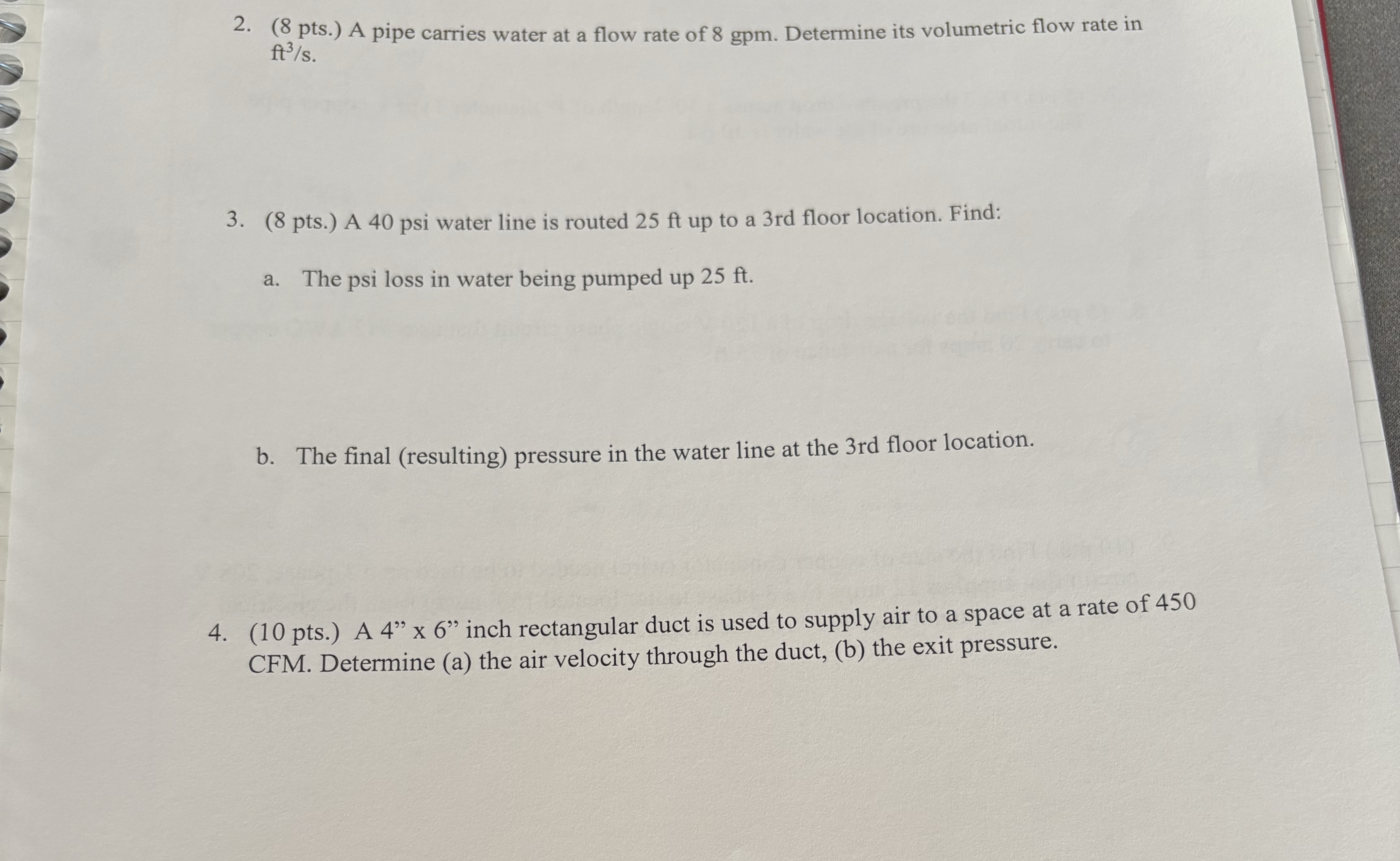 ( 8 pts . ) A pipe carries water at a flow rate