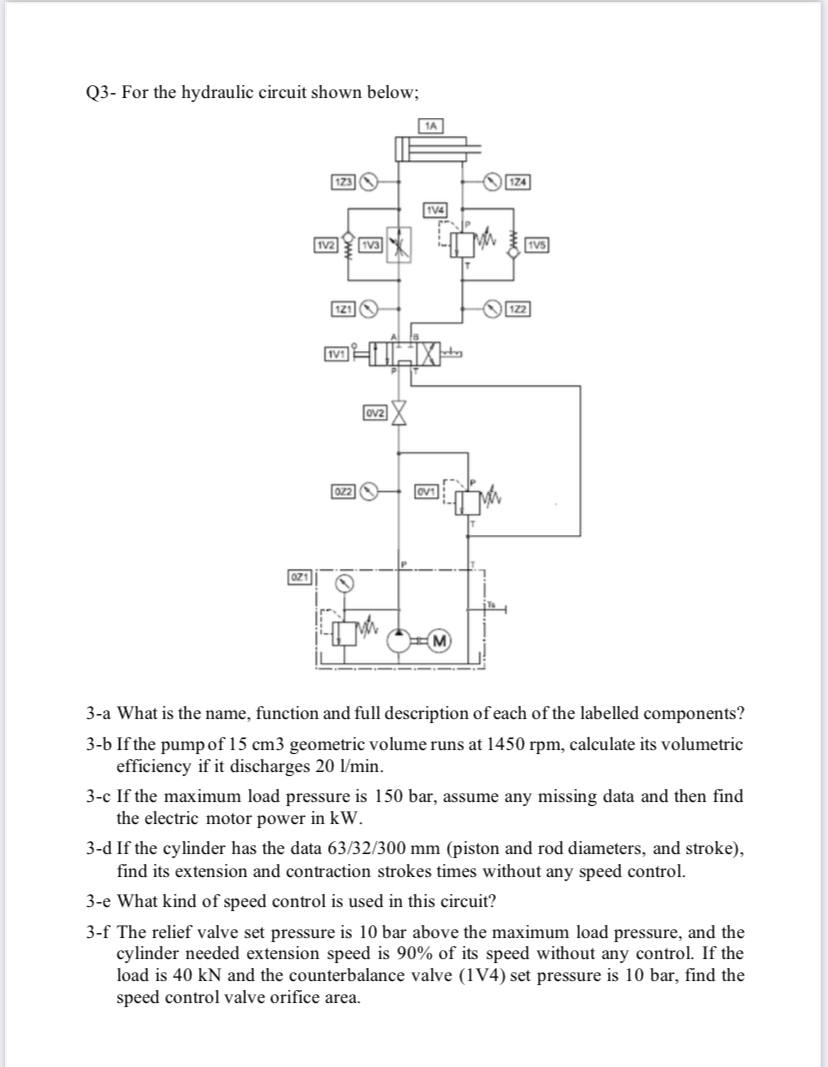 Q 3 - For the hydraulic circuit shown below; 3 -