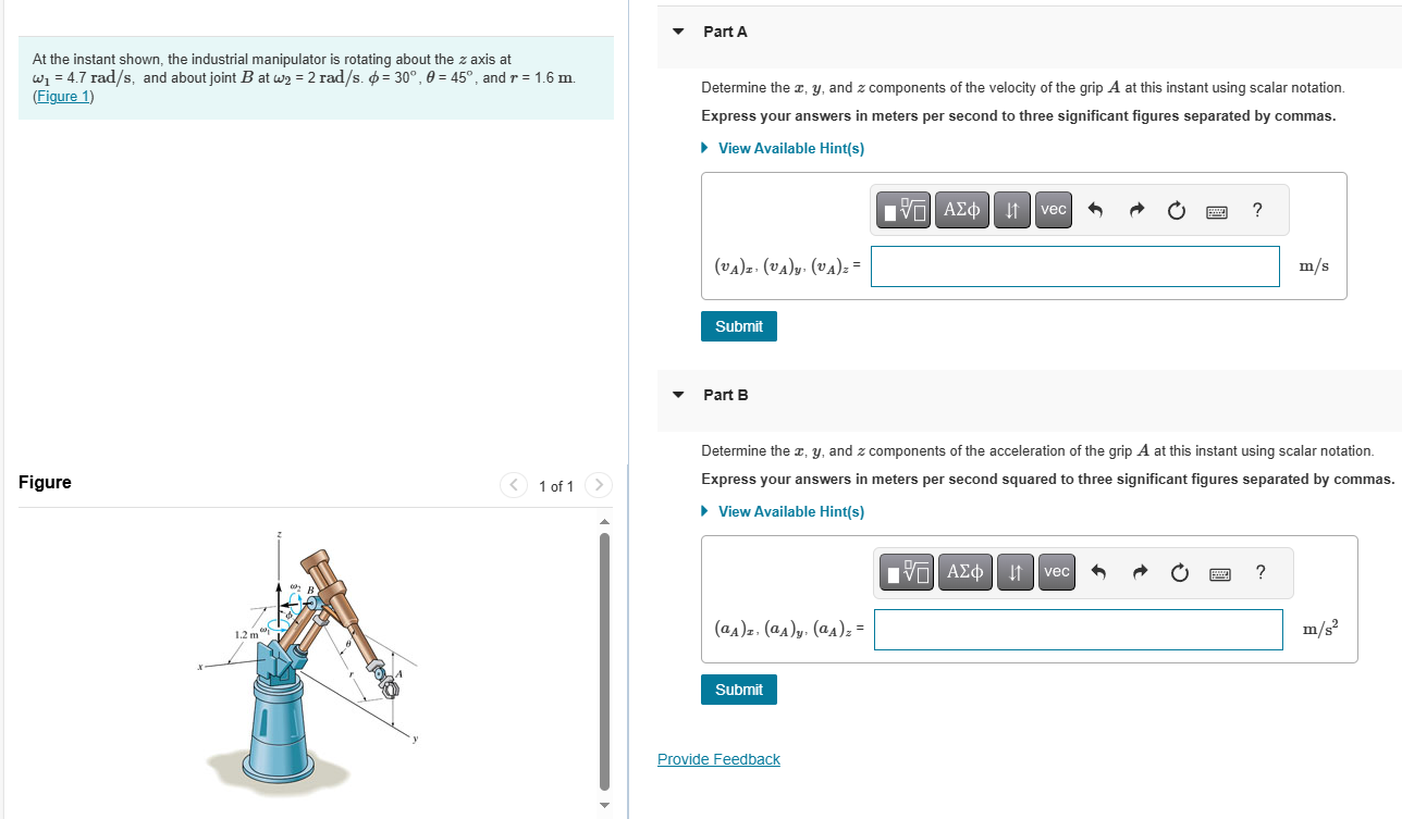 At the instant shown, the industrial manipulator