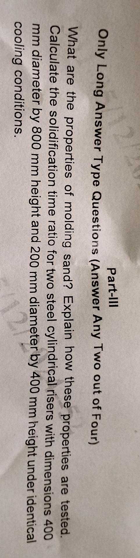 Calculate the solidification time ratio for two
