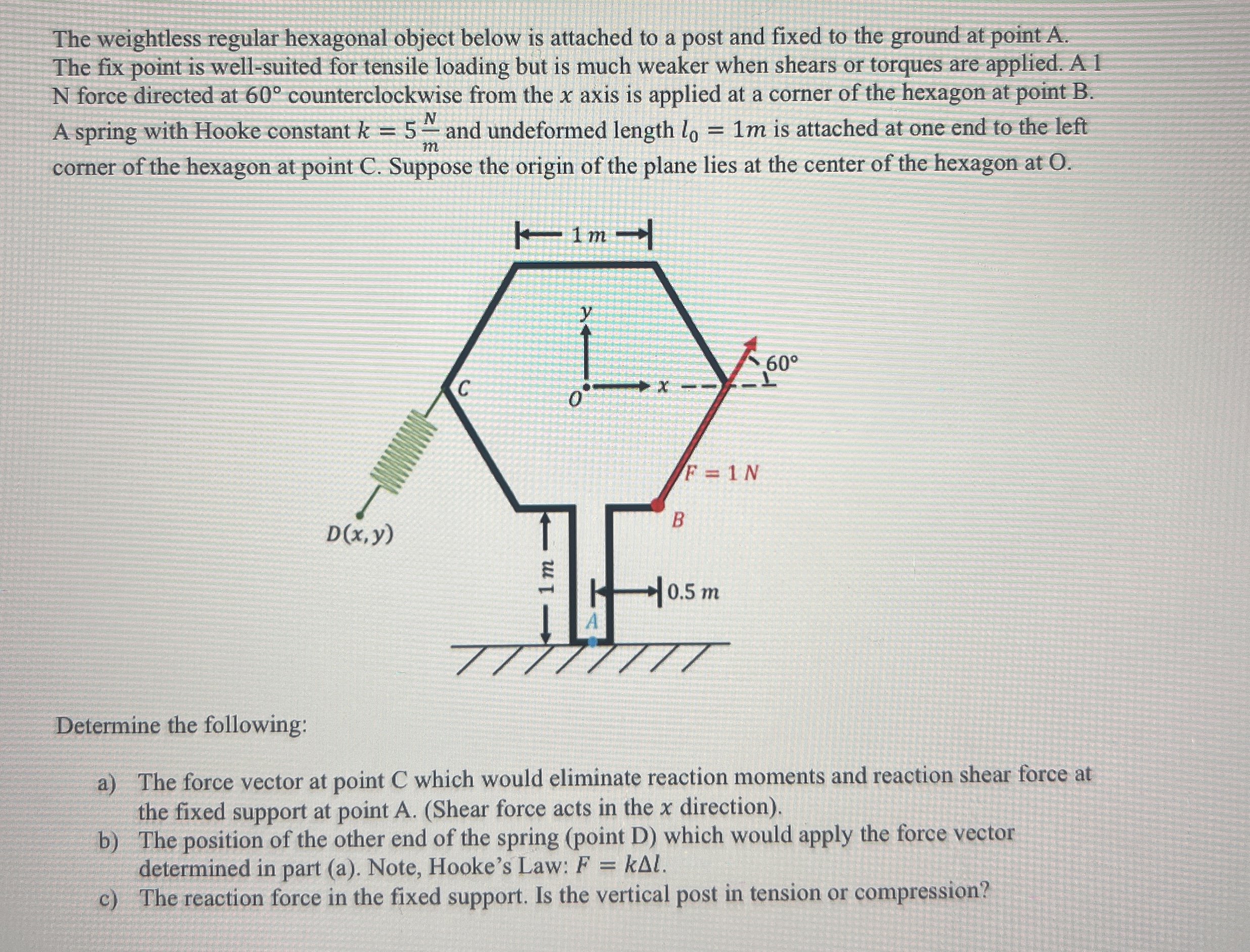 The weightless regular hexagonal object below is