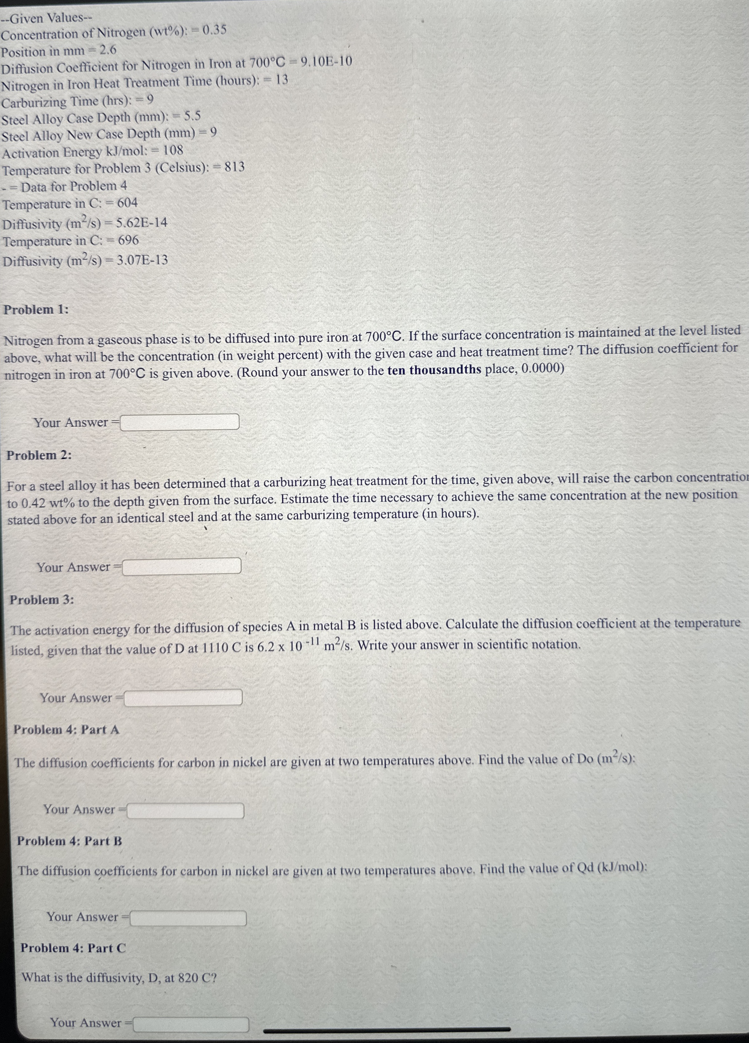 - - Given Values - - Concentration of Nitrogen (